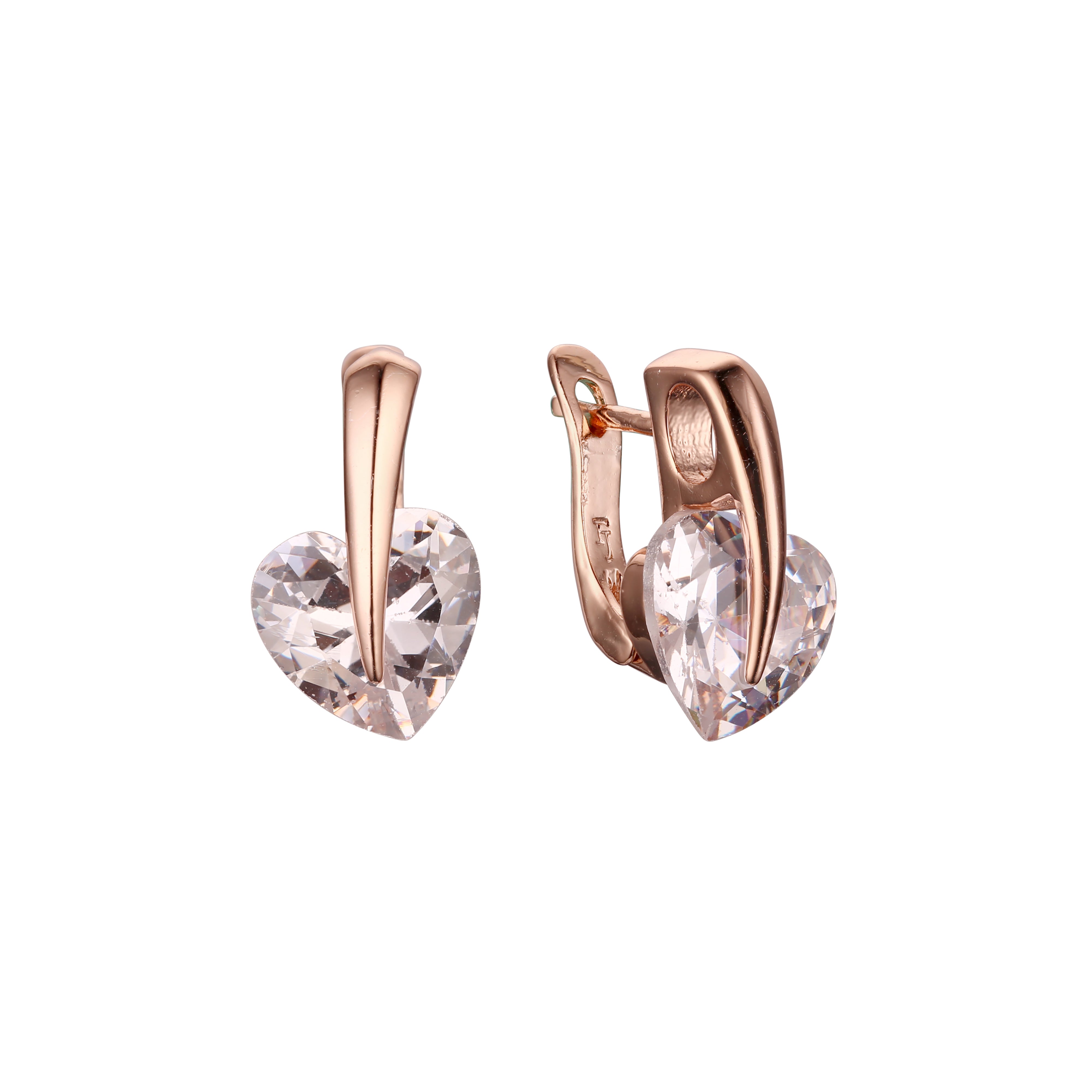Pendientes de oro de 14 quilates, oro rosa y oro blanco con circonitas cúbicas de colores y corazón solitario.