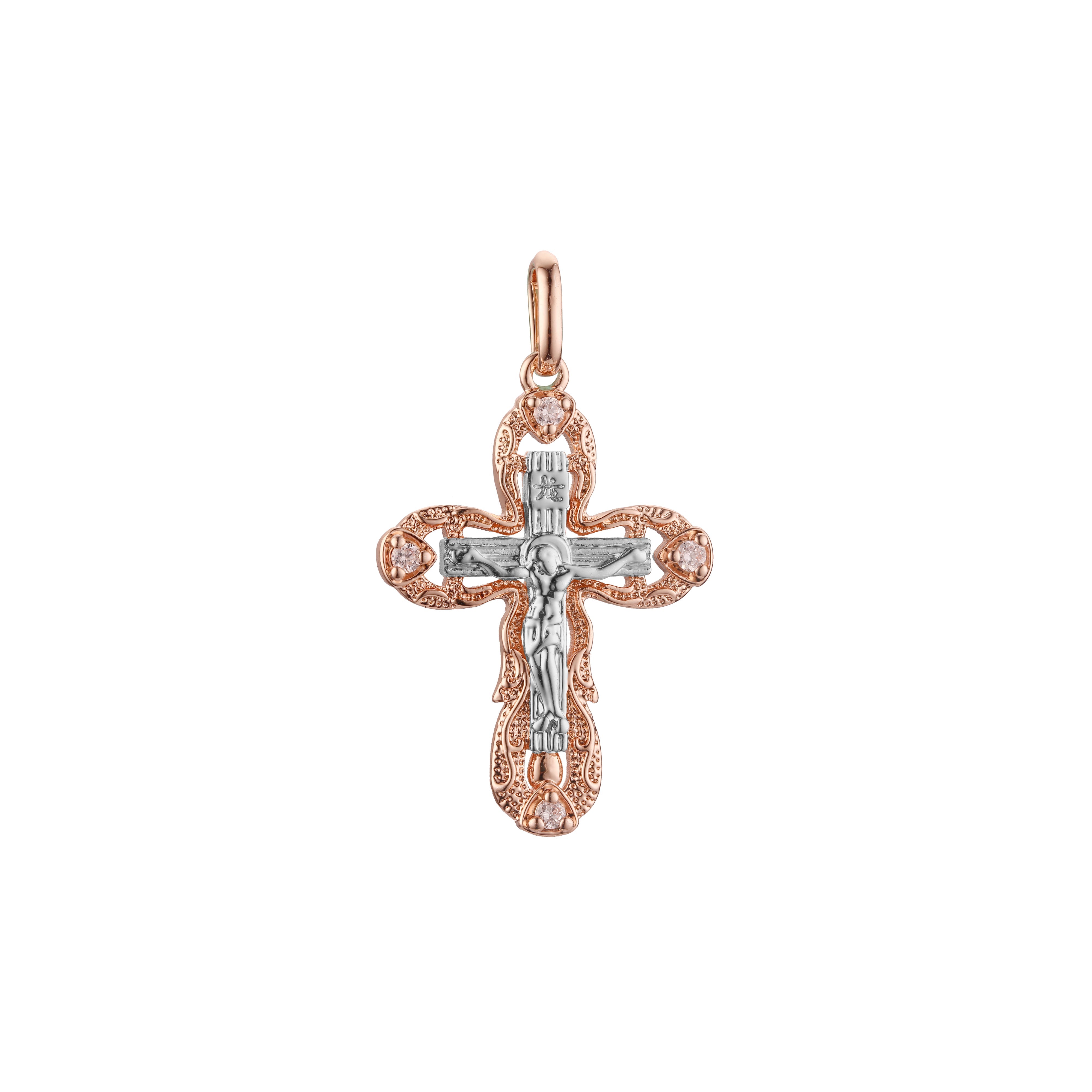 Eastern Orthodox Russian pendant in Rose Gold two tone, 14K Gold plating colors
