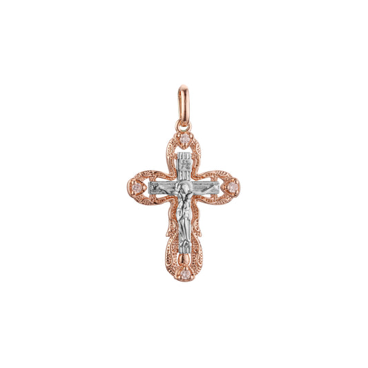 Eastern Orthodox Russian pendant in Rose Gold two tone, 14K Gold plating colors