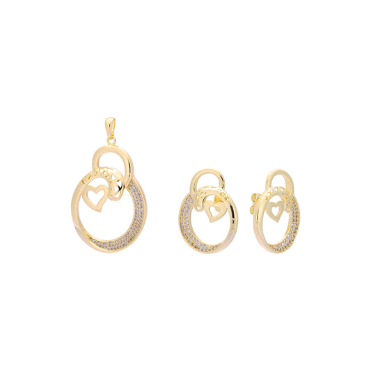 Juego de joyas colgantes de Oro 14K con corazón pavimentado y candados