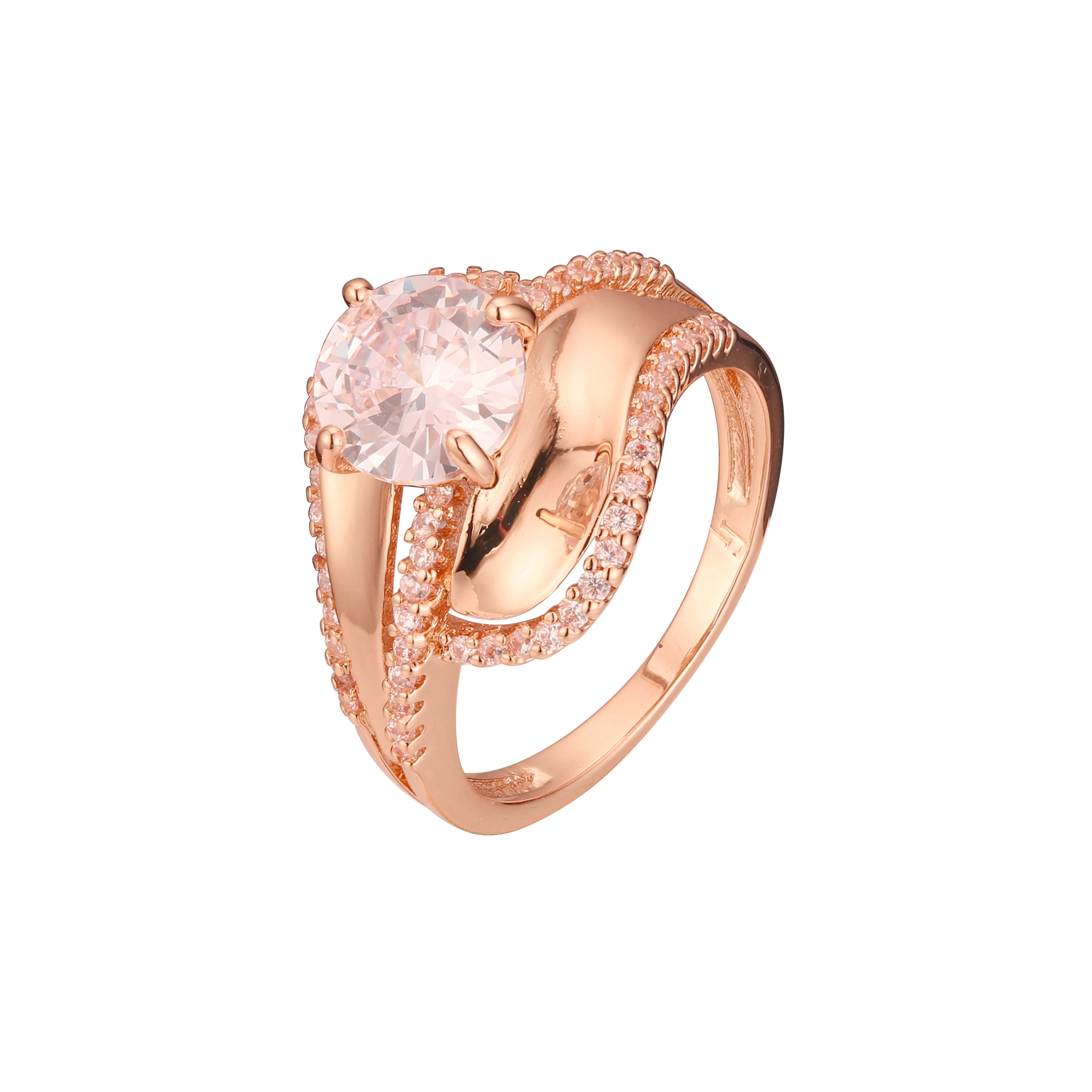 Anillos de moda lujosos de solitario con circonita blanca en oro de 14 quilates y oro rosa.