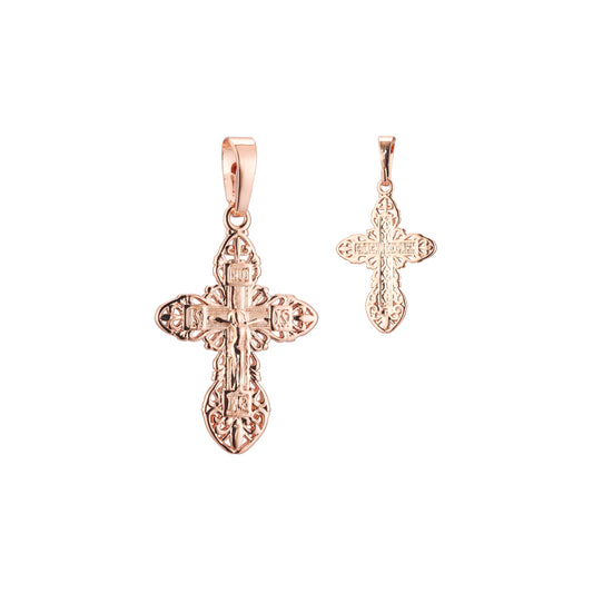 Orthodox Crucifix of Jesus Cross 14K Gold, Rose Gold, White Gold, two tone pendant
