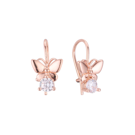 Детские серьги-крючки Butterfly Solitaire из Жёлтое золото 585 пробы с покрытием из Красное золото 585 пробы