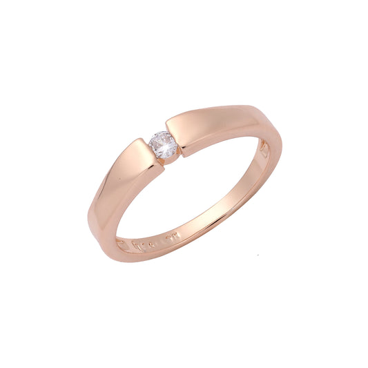 Anillo de oro rosa y oro de 14 quilates con solitario de tensión y circonita blanca.