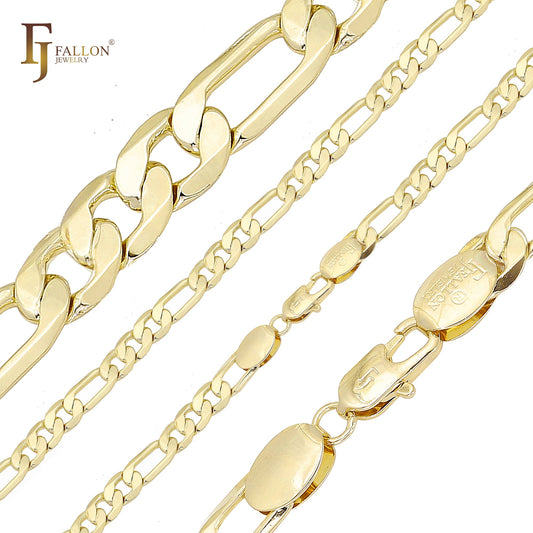 Correntes clássicas de ouro 14K Figaro link [Médio 5mm-9mm]