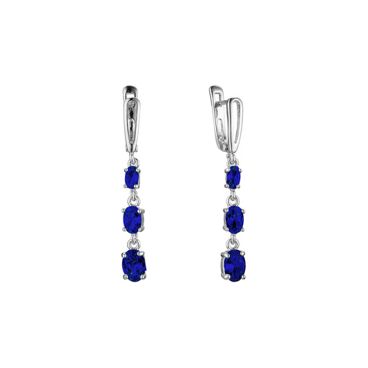 Aretes colgantes de tres piedras con circonitas de colores en Oro 14K, baño de oro rosa en colores