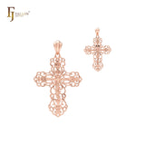 Crucifijo de cruz rusa ortodoxa con textura de filigrana de oro de 14 quilates, oro rosa, colgante de cruz de oro blanco