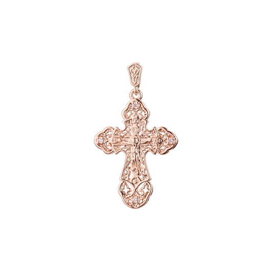 Eastern Orthodox Russian budded pendant in Rose Gold & 14K Gold plating colors