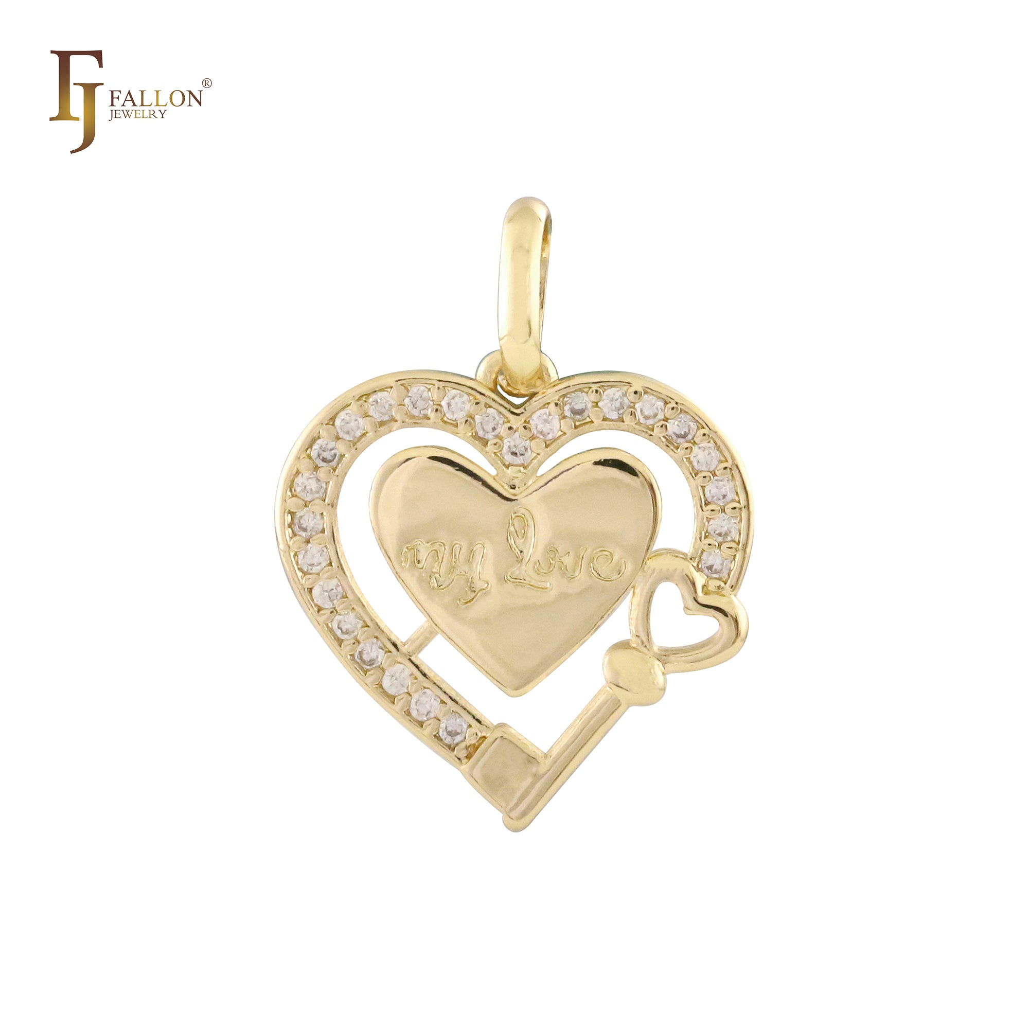 MY LOVE キーとハート ローズゴールド、14K ゴールド、ホワイトゴールド ペンダント