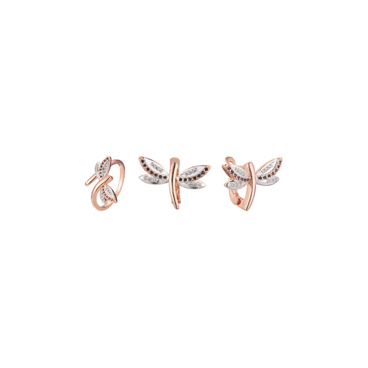 Conjunto de libélula de dos tonos de oro rosa