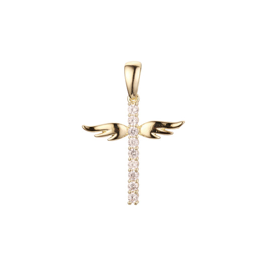 Cluster White CZs Angel's wings 14K Gold, Rose Gold, 18K Gold pendant