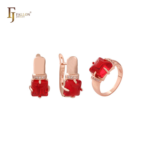 Conjunto de Joyería Solitario Cojín redondeado verde esmeralda Anillos y colgante en Oro rosa