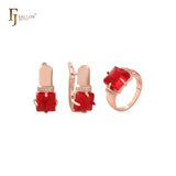 Conjunto de Joyería Solitario Cojín redondeado verde esmeralda Anillos y colgante en Oro rosa