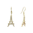 Pendientes de Oro 14K con gancho de alambre pavimentado de la torre Eiffel de París