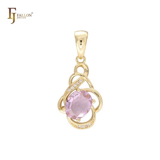 Pingente solitário colorido em ouro 14K e ouro rosa