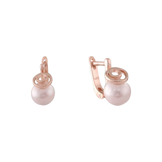 Pérola solitária com anel de anjo em ouro rosa, brincos em ouro 14K