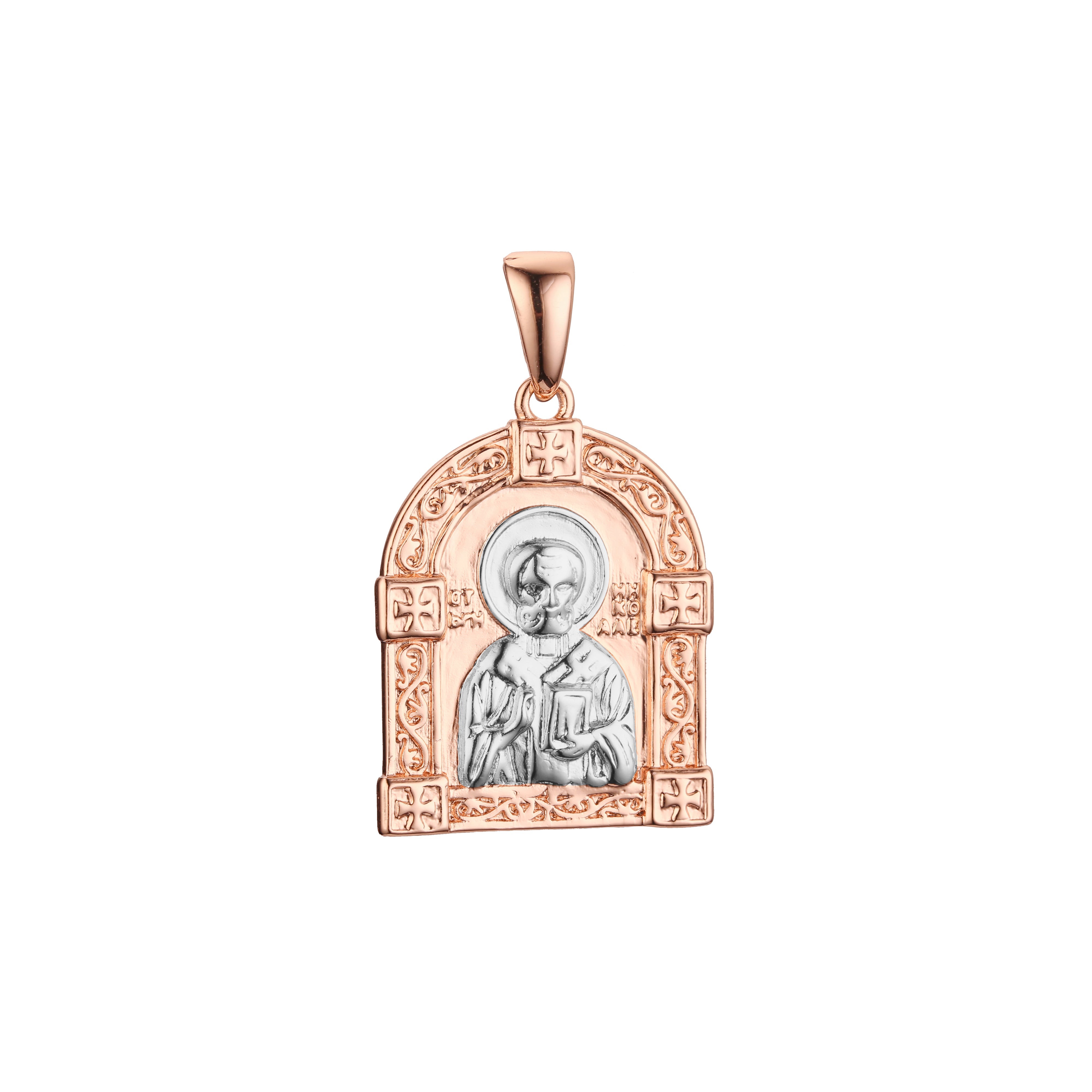 Saint Nicholas pendant in Rose Gold two tone plating colors