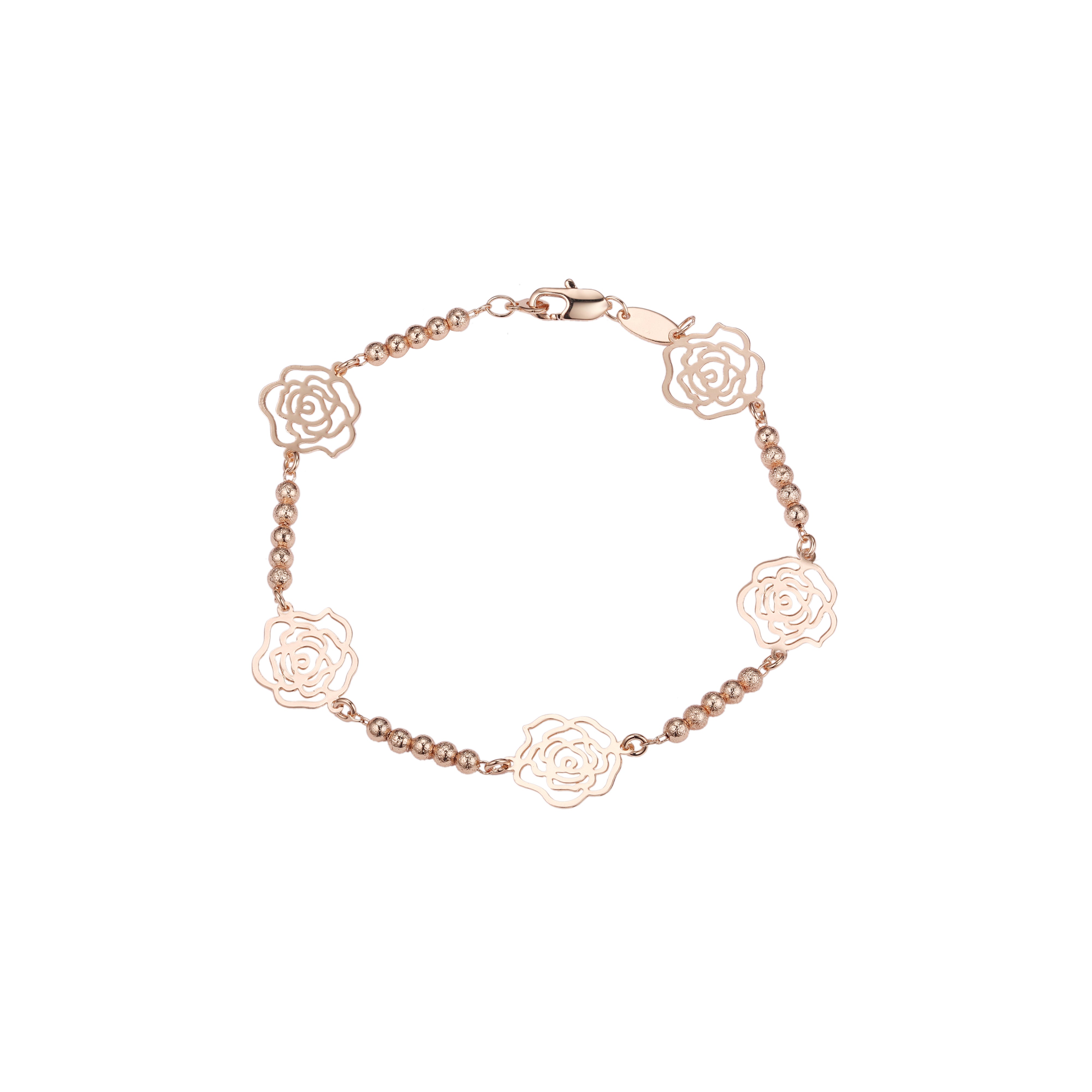 Fantásticas pulseras de eslabones de gran flor y abalorios cadenas chapadas en oro de 14K