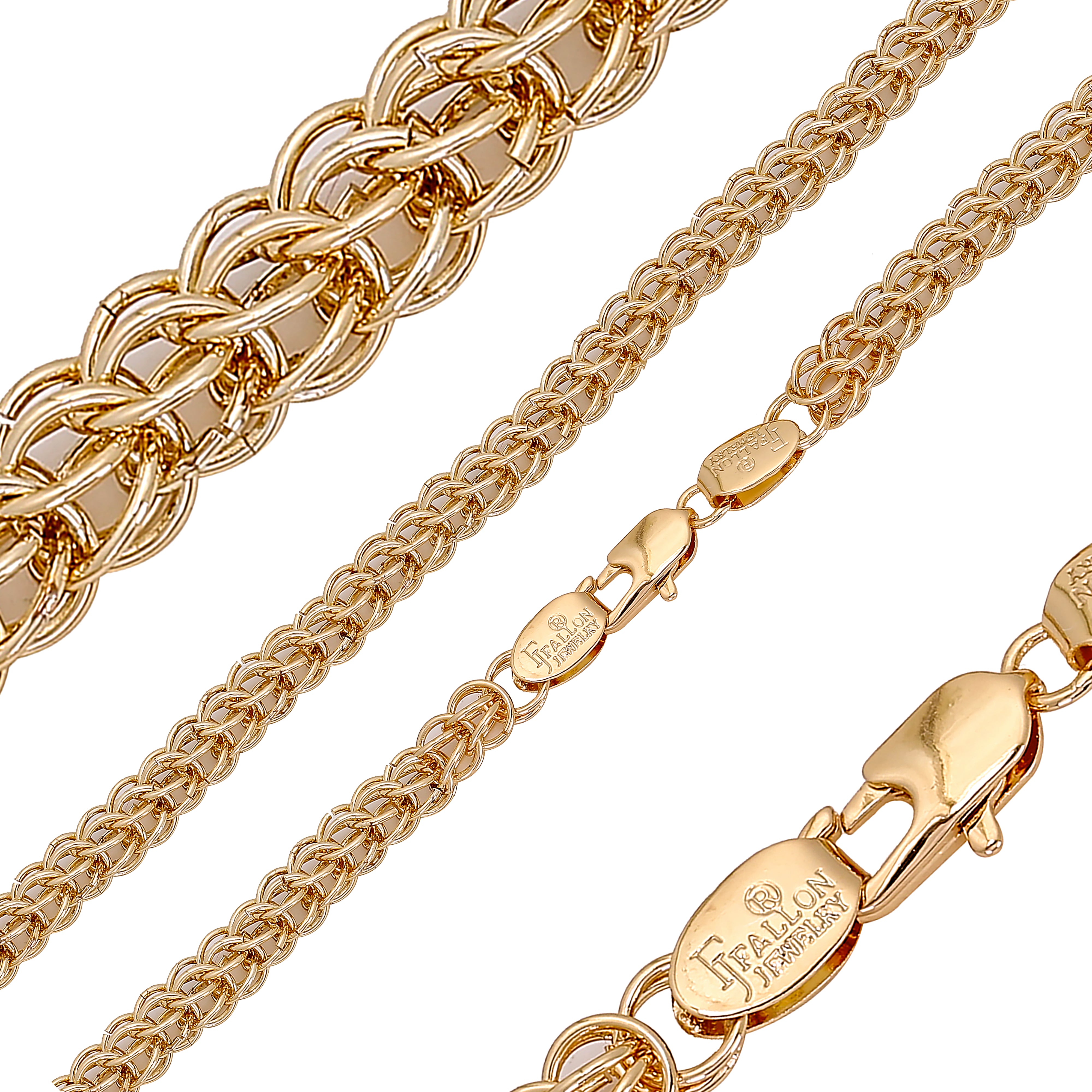 Cable de doble anillo Bismarck cadenas de eslabones rolo chapados en oro de 14 quilates, oro rosa