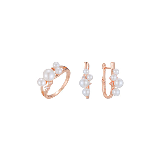 Conjunto de anéis de quatro pérolas banhados nas cores Rose Gold