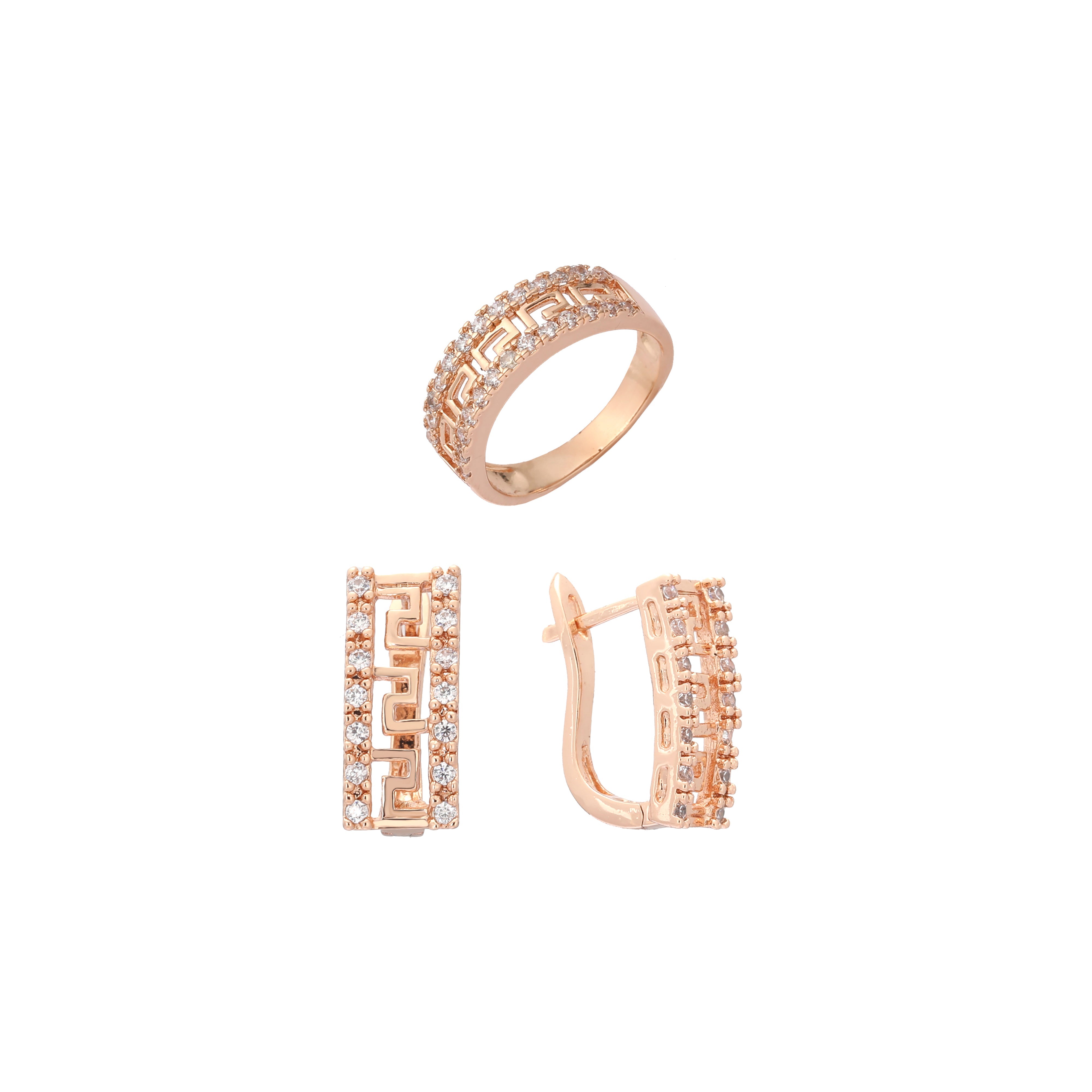 Juego de llaves griegas con anillos en Oro de 18 quilates, Oro rosa, Oro 14K, baño de dos colores