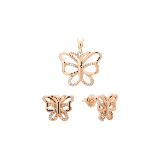 Juego de mariposas de oro rosa.