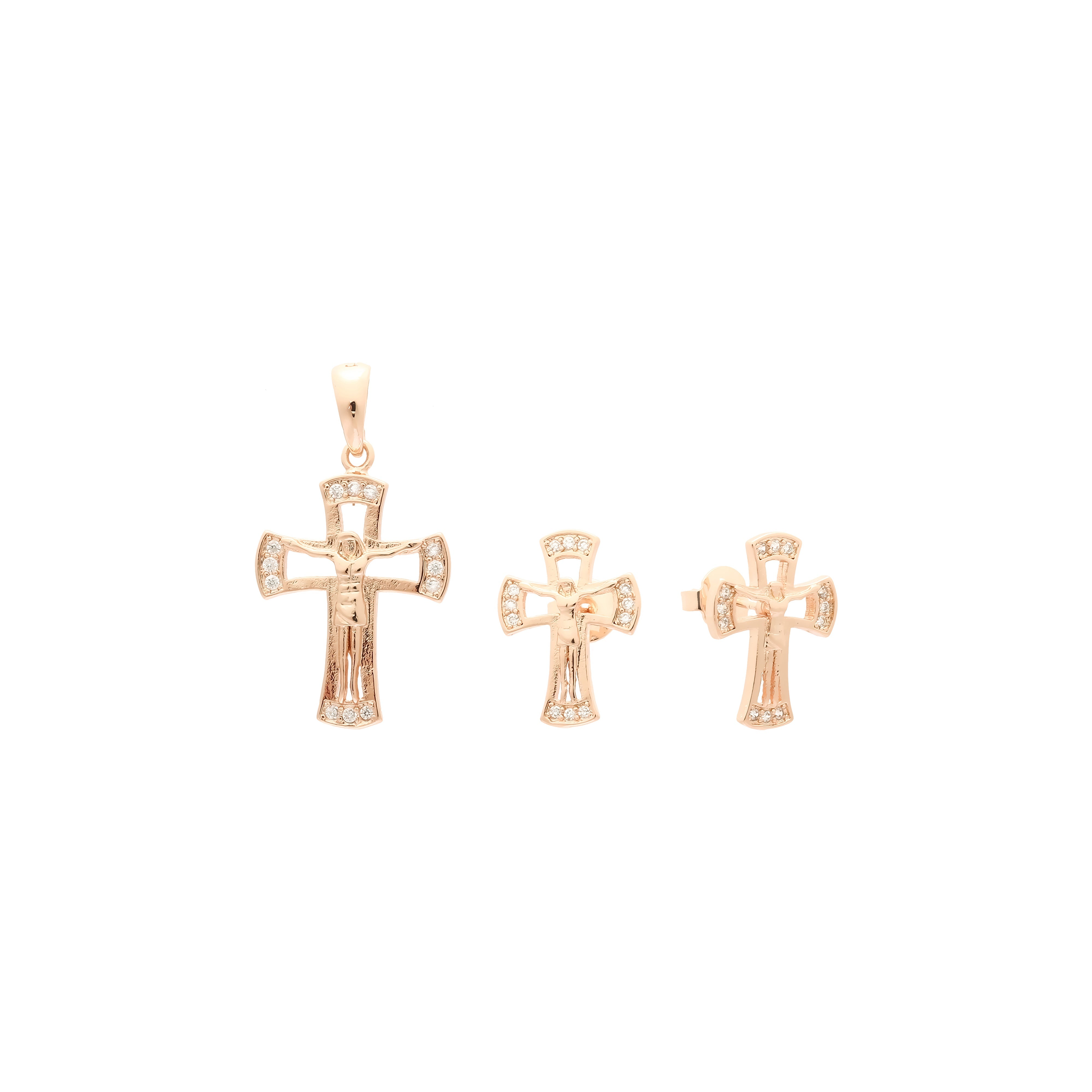 Conjunto de cruz de oro rosa