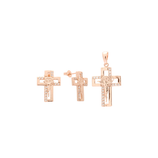 Conjunto de cruz de oro rosa