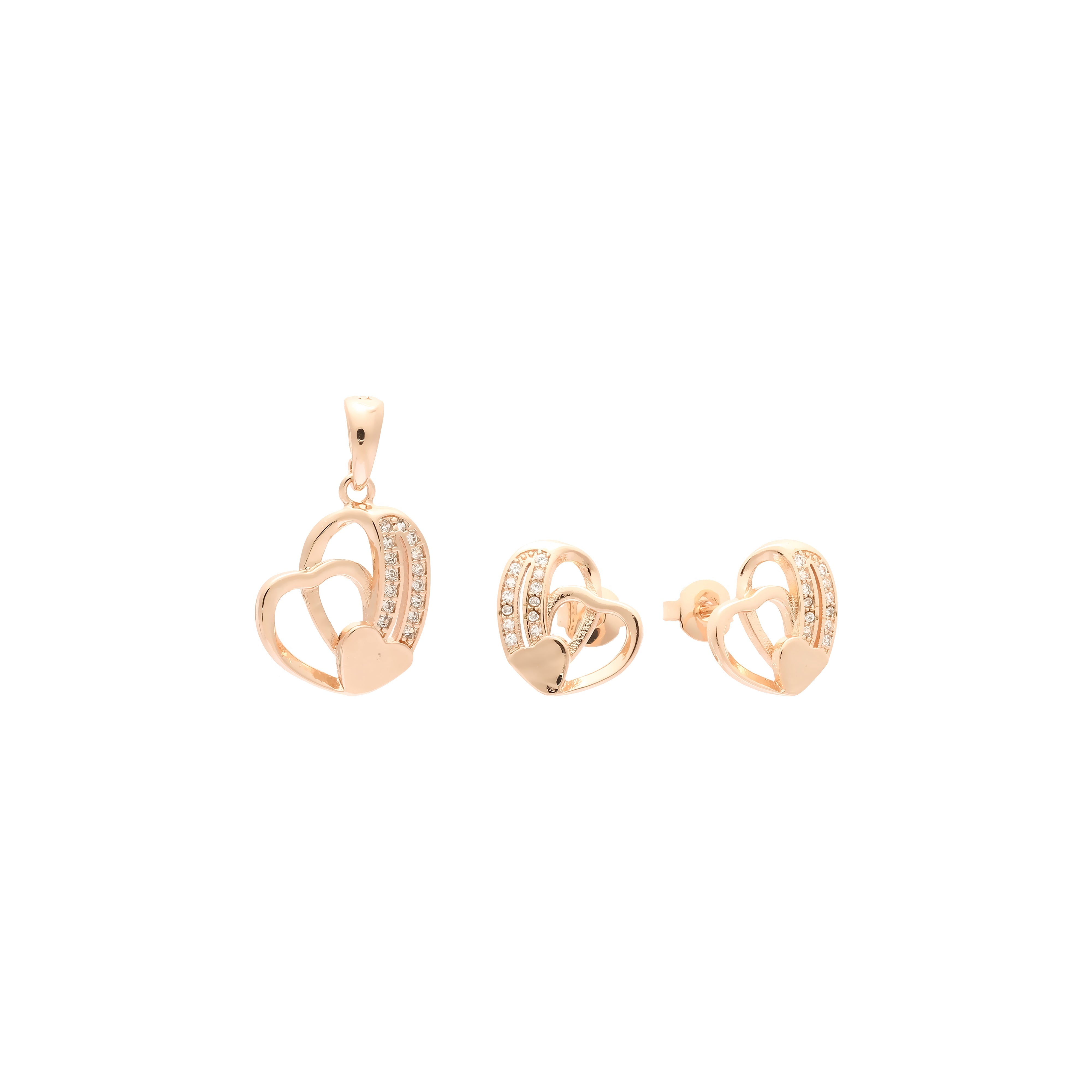 Corazón de oro rosa en conjunto de corazón