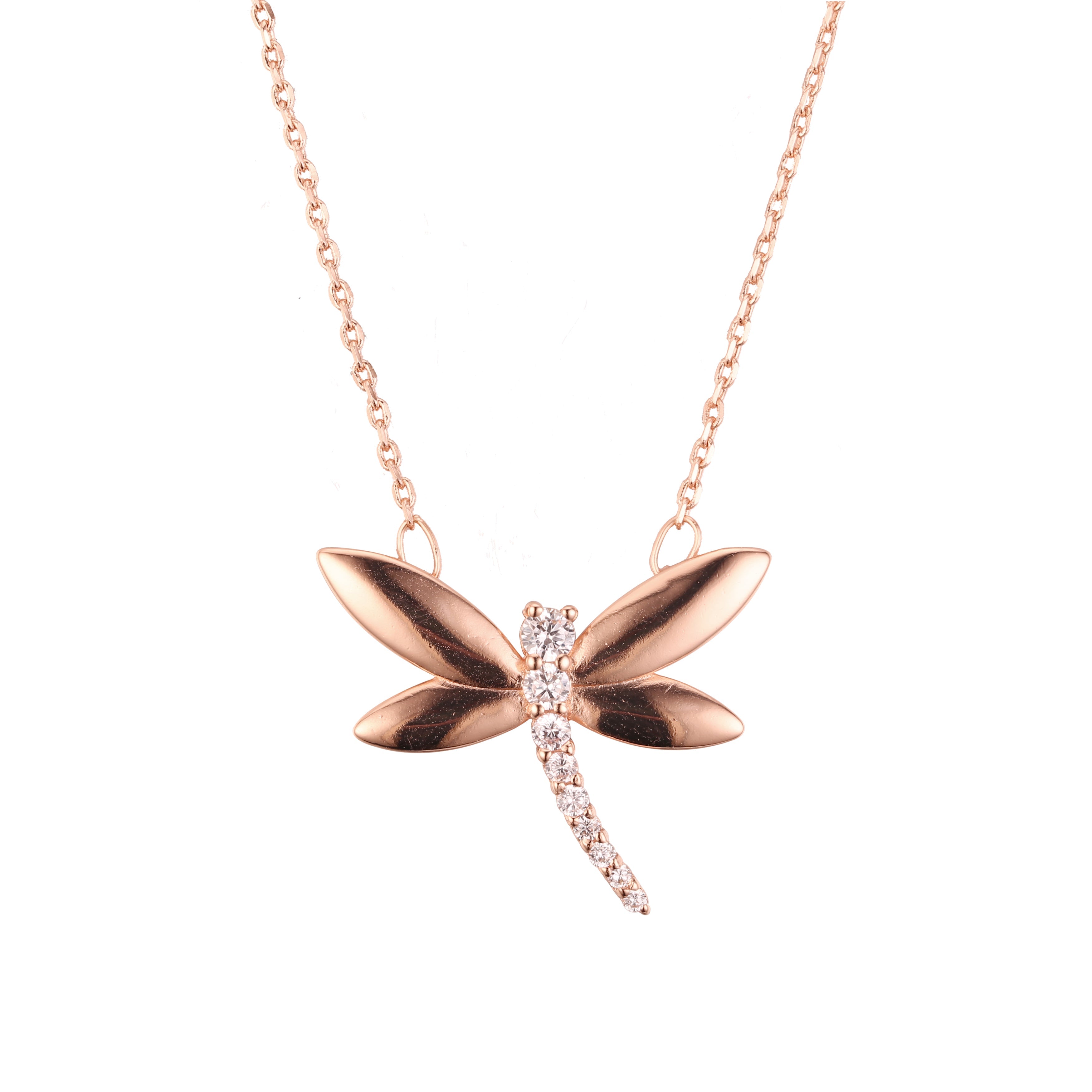 Collar de libélula de oro rosa