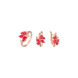 Conjunto de flores y hojas rojas en racimo de oro rosa
