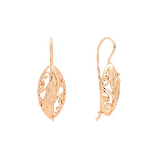 Elegantes pendientes de gancho de alambre en oro rosa, dos tonos