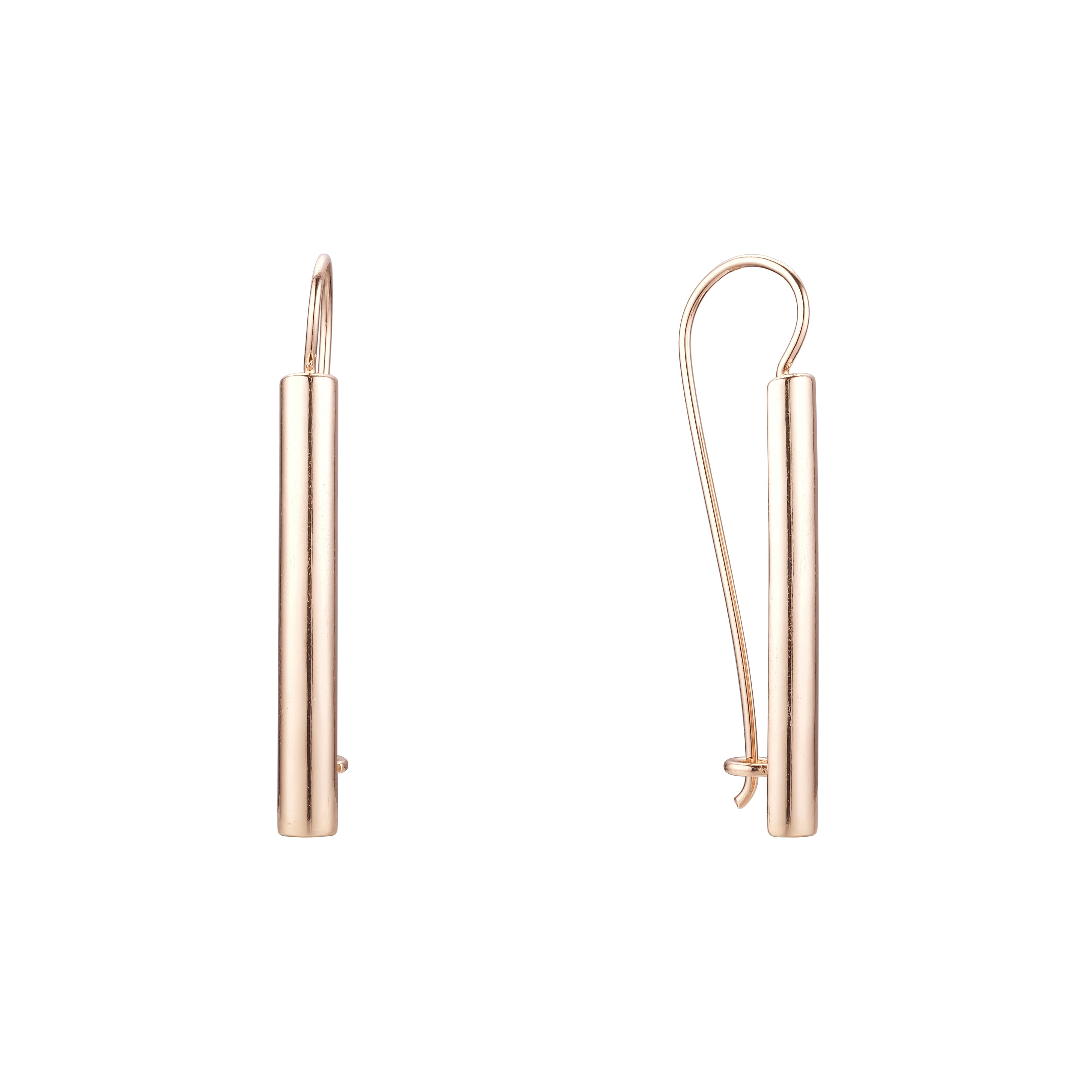 Pendientes de oro rosa con gancho de alambre y barra larga