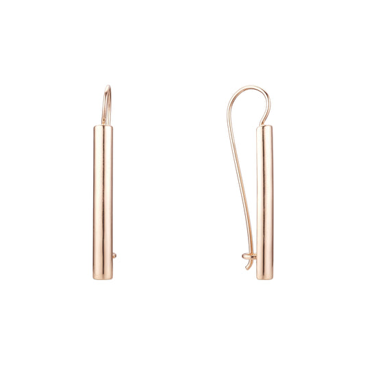 Pendientes de oro rosa con gancho de alambre y barra larga