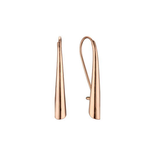 Pendientes de barra larga con gancho geométrico de alambre en oro rosa, oro de 14 quilates y oro blanco.