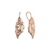 .Pendientes de gancho de alambre de flores en oro rosa, baños de dos colores