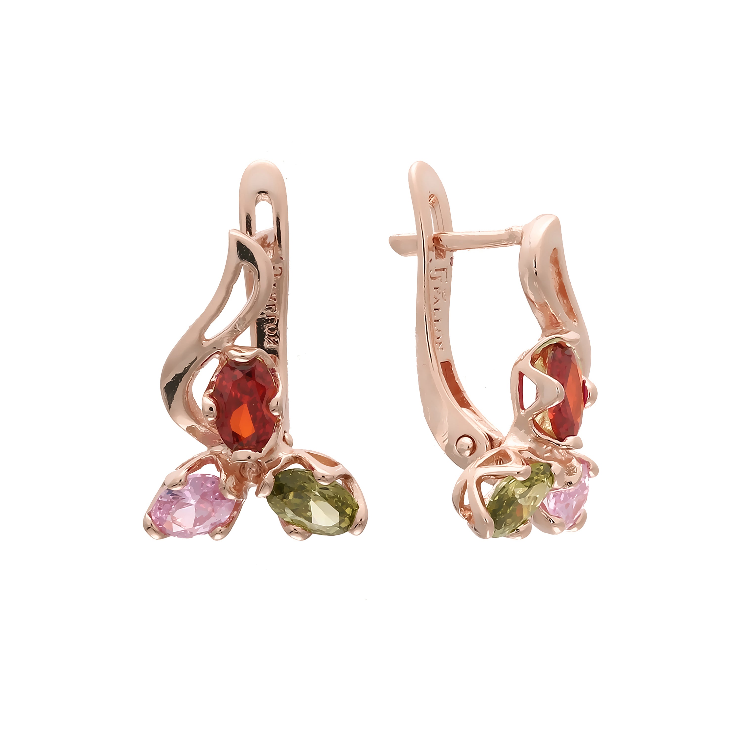 Aretes de colores mixtos en racimo en Oro de 14K, baño de Oro Rosa colores