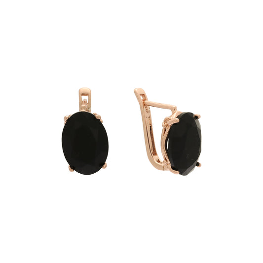 Aretes solitarios grandes con piedra ovalada en colores baño de Oro 14K, Oro Rosa, Oro Blanco