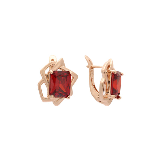 Aretes solitarios de piedra talla esmeralda en Oro de 14K, baño de Oro Rosa colores