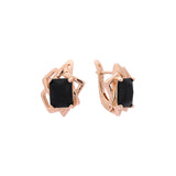 Aretes solitarios de piedra talla esmeralda en Oro de 14K, baño de Oro Rosa colores