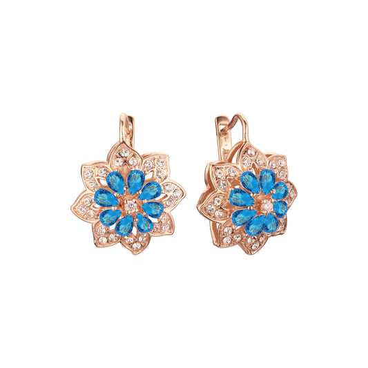Aretes de flor de racimo de girasol en colores de baño de Oro 14K, oro blanco, oro rosa