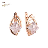 Pendientes de oro blanco y oro rosa con circonitas cúbicas de colores y corte rombo solitario