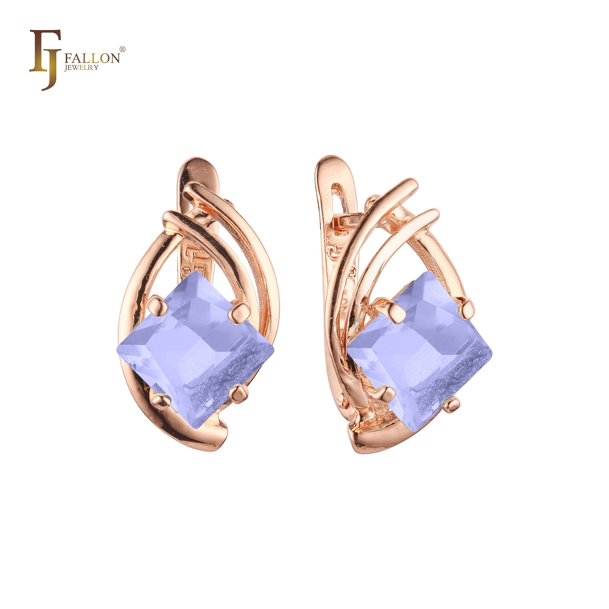 Pendientes de oro blanco y oro rosa con circonitas cúbicas de colores y corte rombo solitario