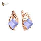 Pendientes de oro blanco y oro rosa con circonitas cúbicas de colores y corte rombo solitario