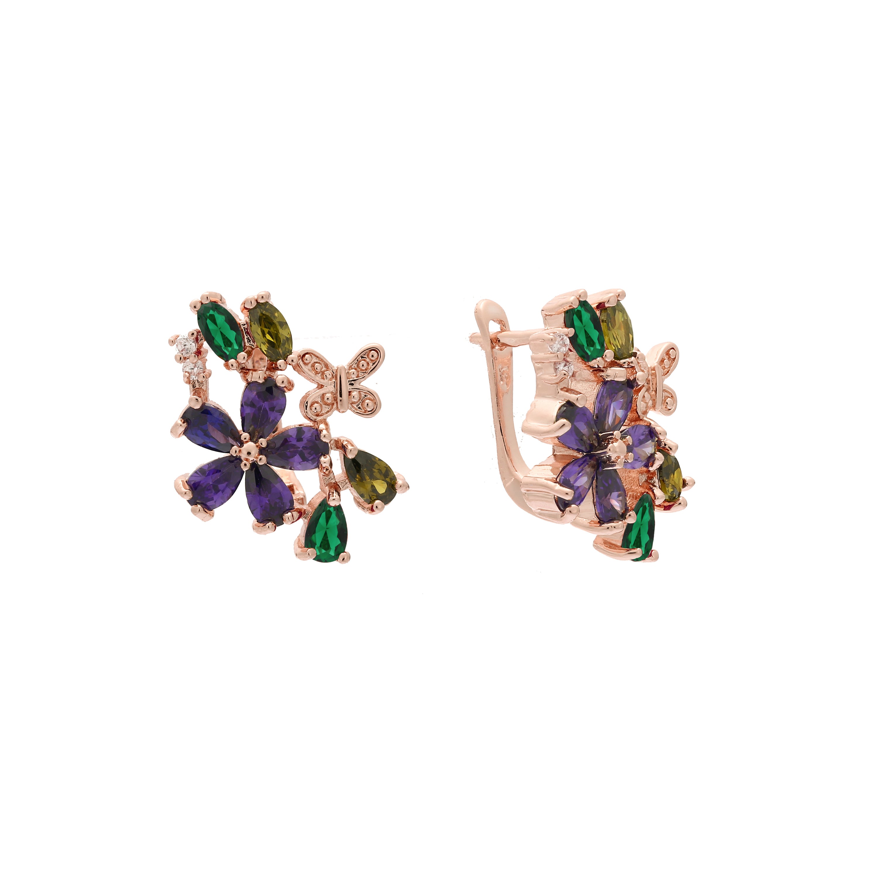 Pendientes Flora Flowers Cluster CZs Oro de 14 quilates y oro rosa