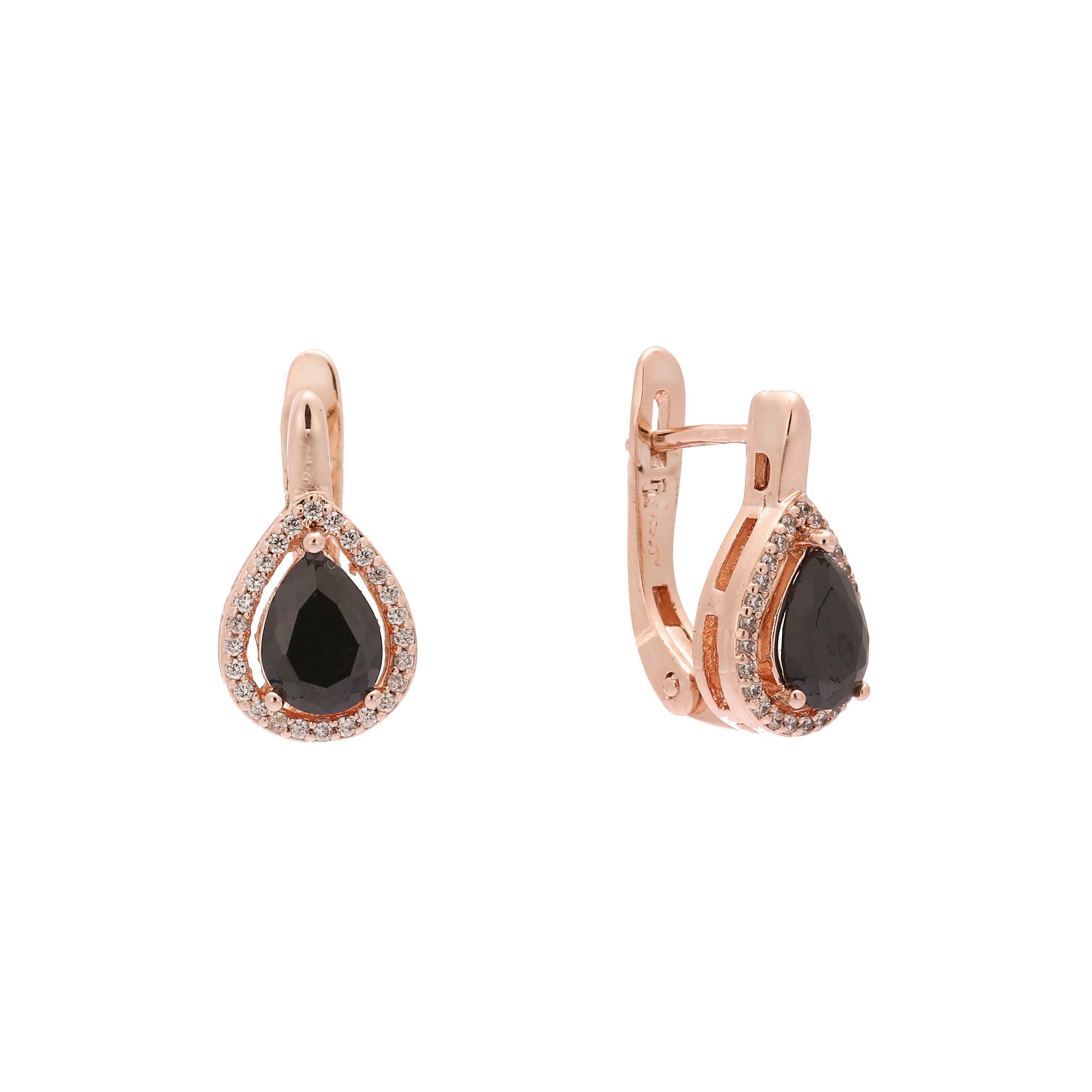 Pendientes de oro rosa de 14 quilates con circonitas cúbicas en forma de lágrima y halo grande
