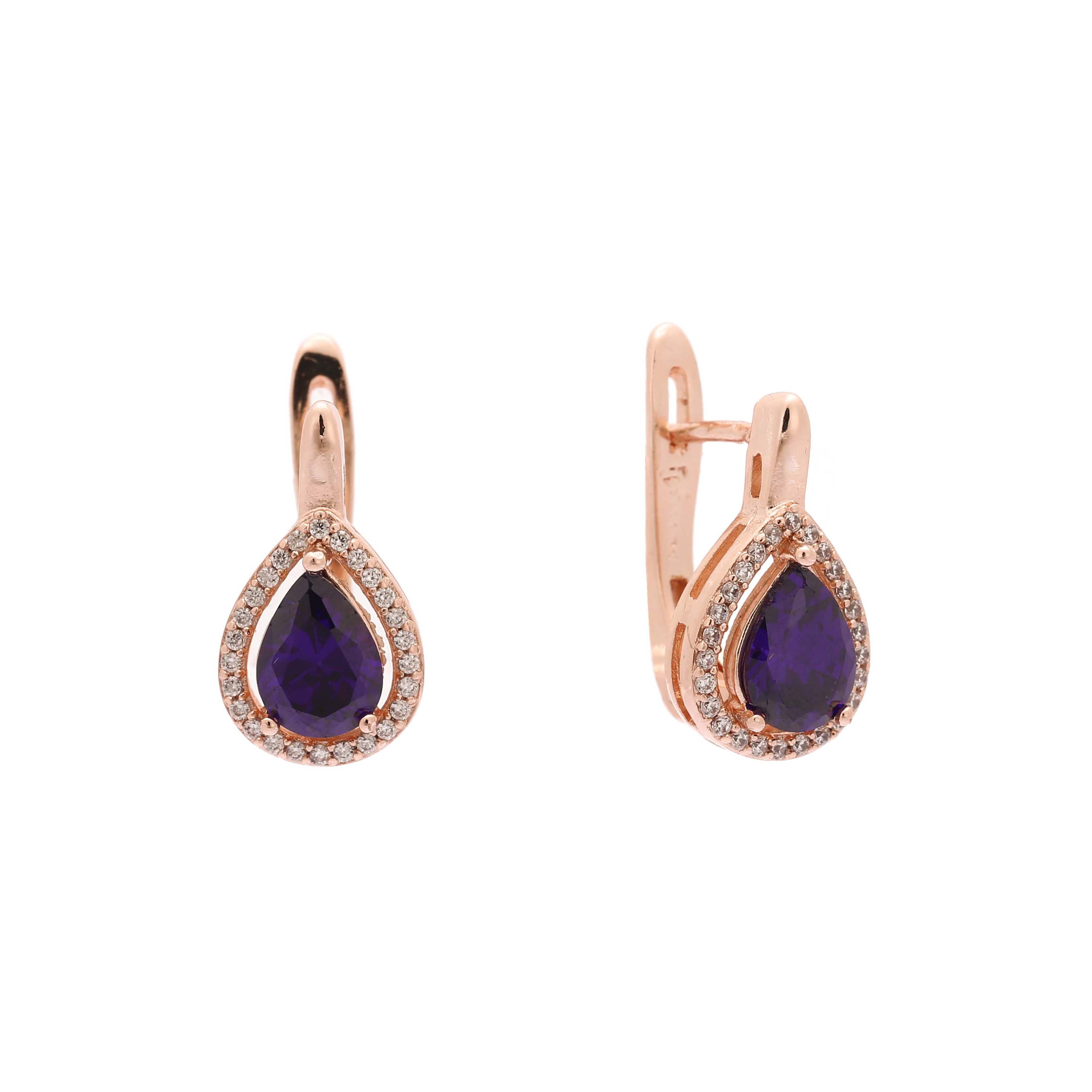 Pendientes de oro rosa de 14 quilates con circonitas cúbicas en forma de lágrima y halo grande
