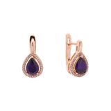 Pendientes de oro rosa de 14 quilates con circonitas cúbicas en forma de lágrima y halo grande