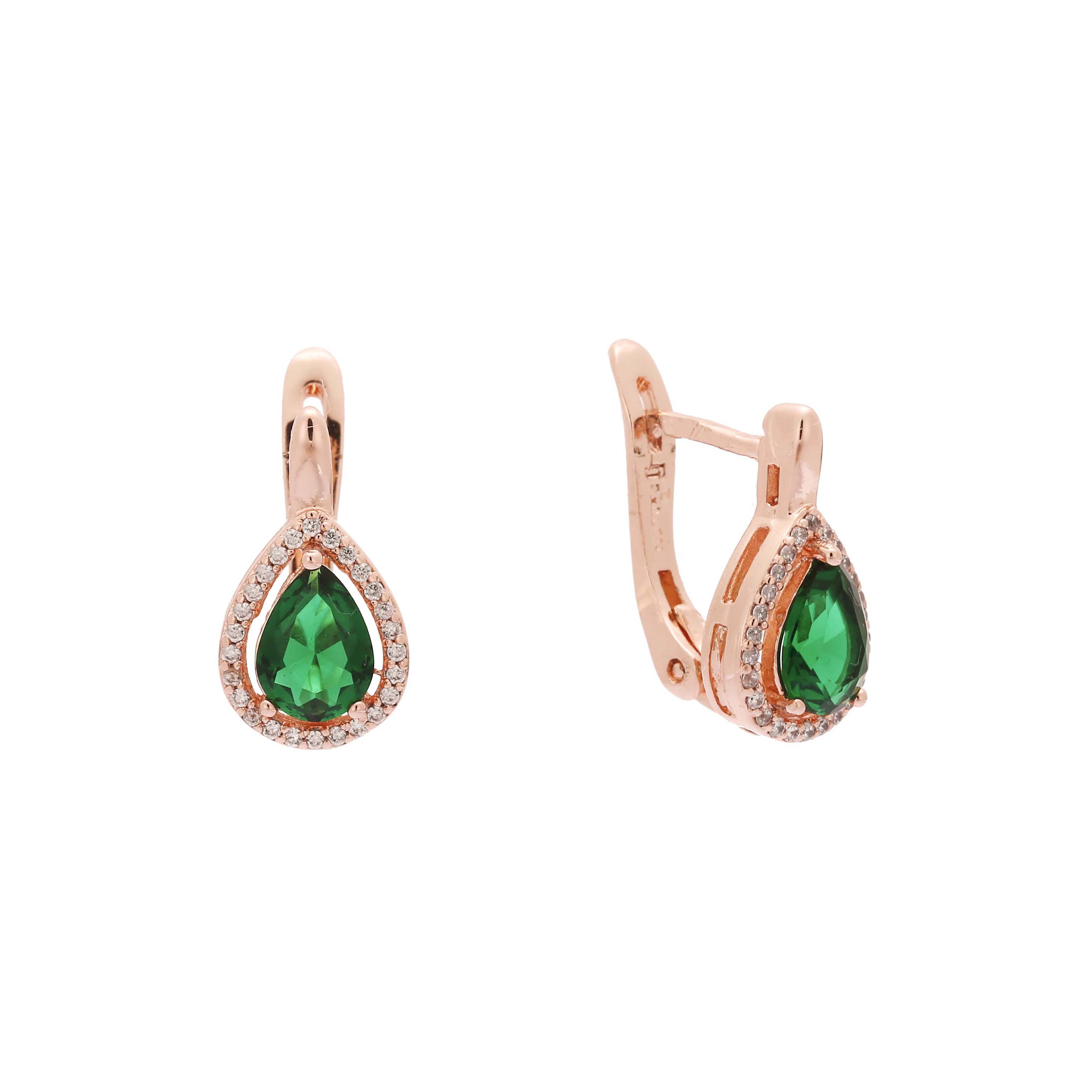 Pendientes de oro rosa de 14 quilates con circonitas cúbicas en forma de lágrima y halo grande