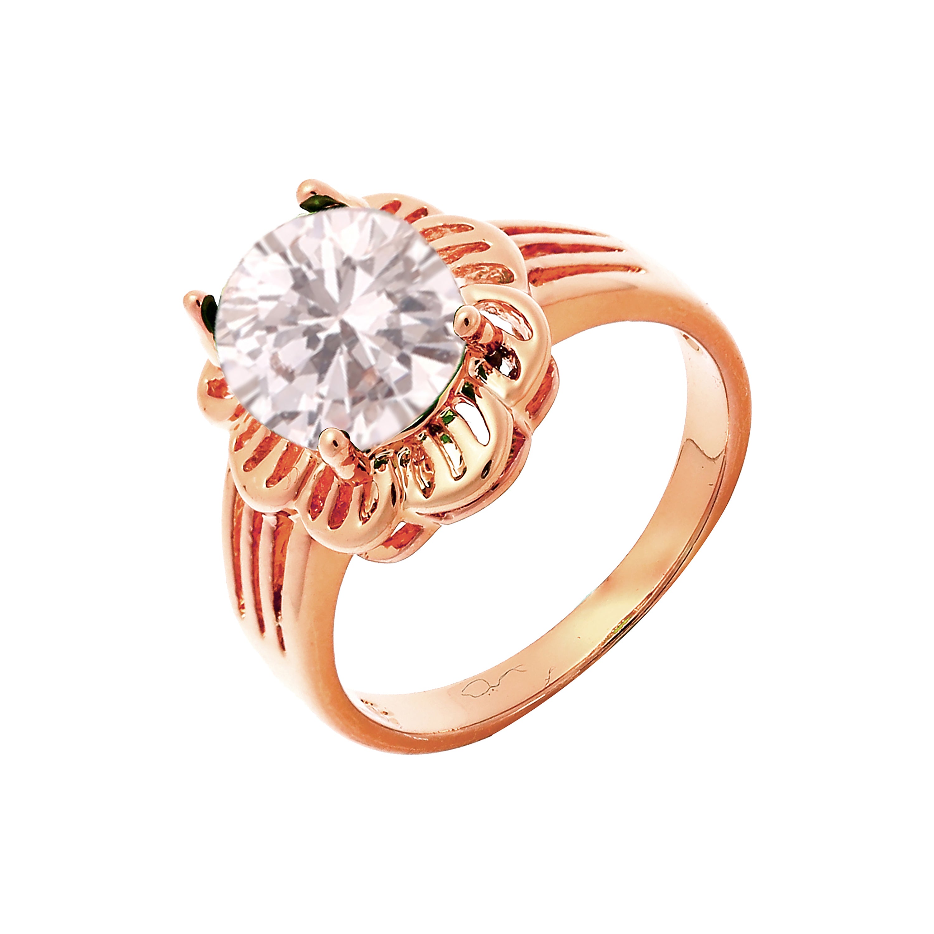 Anéis solitários de ouro rosa com zircônia cúbica esmeralda